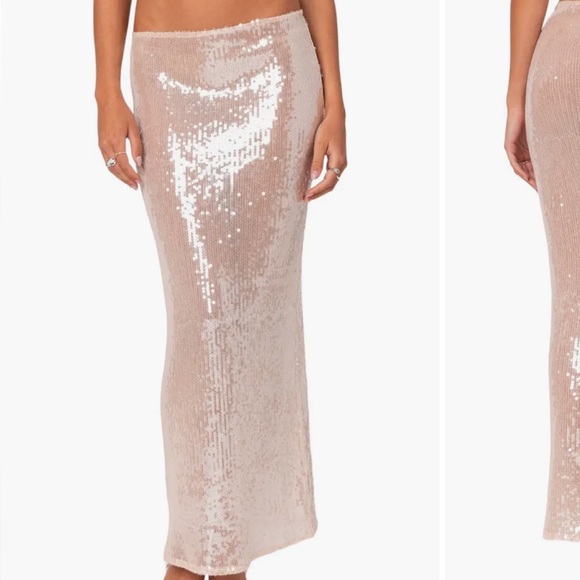 Edikted Dresses & Skirts - Edikted Riki light pink sheer sequin maxi Skirt